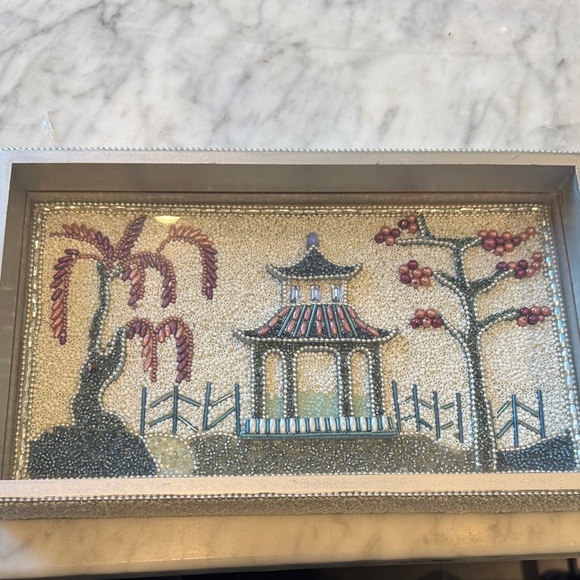 Other - Beaded Asian Landscape Art tray with pagoda scene